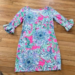 Lilly Pulitzer Sophie Rayon Dress UPF Bright Tidal Wave Pans Garden, size M